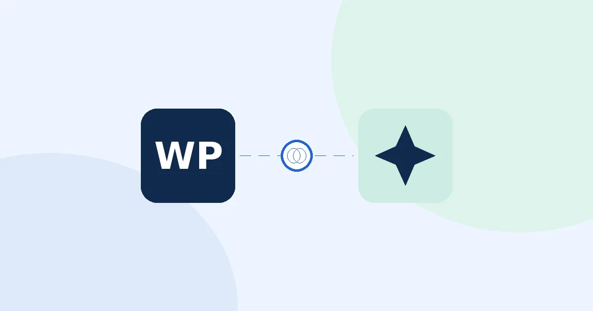 Il·lustració d’una icona de WordPress i una icona d’IA unides per una línia de connexió